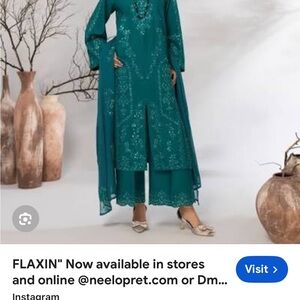 Flax Teal Embellished Women's Dress